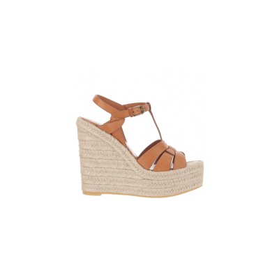 YSL TRIBUTE WOVEN LEATHER ESPADRILLE WEDGE SANDALS 